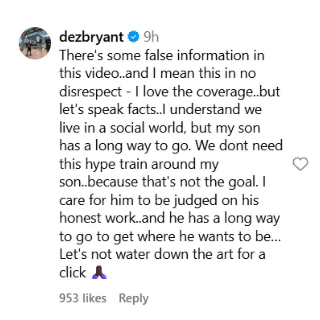 Dez Bryant sends stern warning over latest build-up clip on high school going son via Instagram/@theqbplug